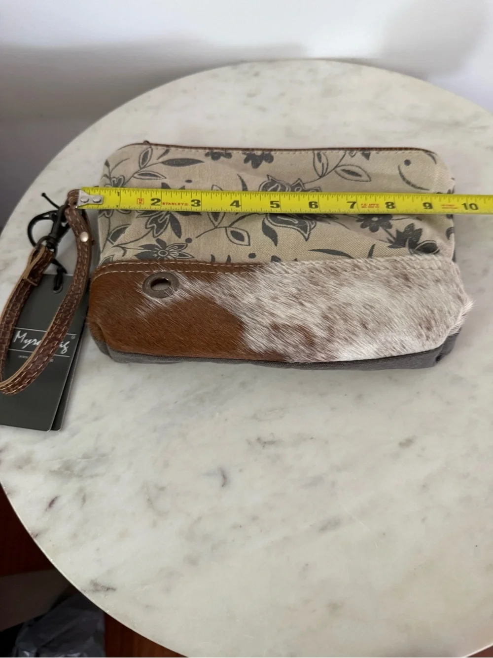 Myra Bags #1523 Floral, Canvas, Hairon/Leather 9.5